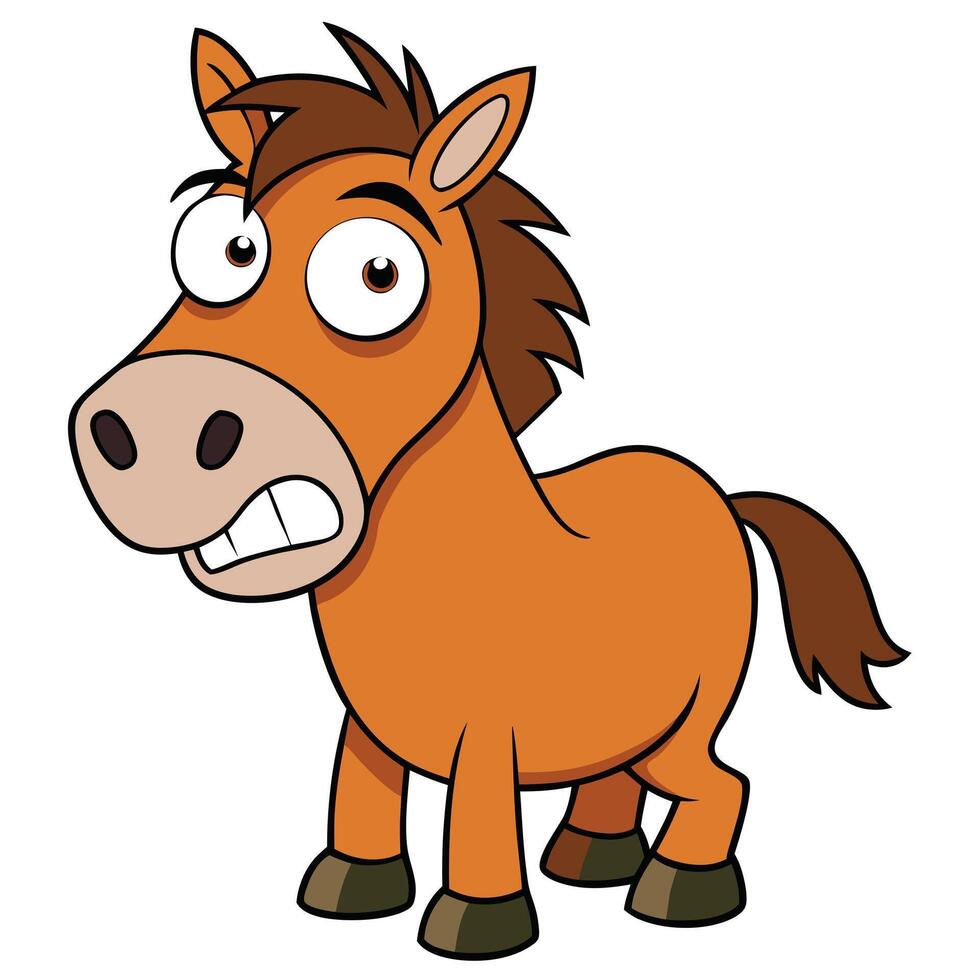 Funny cartoon horse character illustration for children book or farm animal content vector