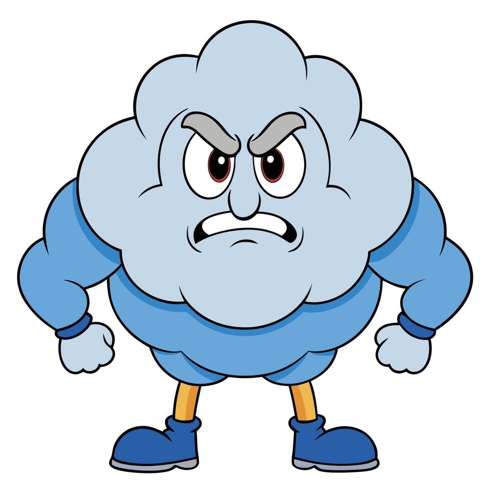 Cartoon angry cloud character with muscular arms and fierce expression illustration vector