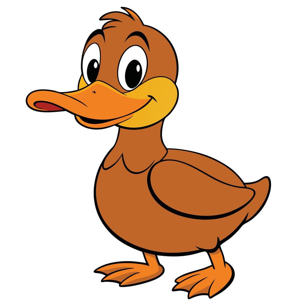 Charming cartoon duck illustration featuring detailed line art and brown plumage vector
