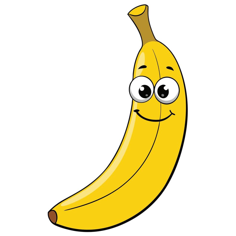 Cheerful cartoon banana illustration with cute expression and isolated on white vector