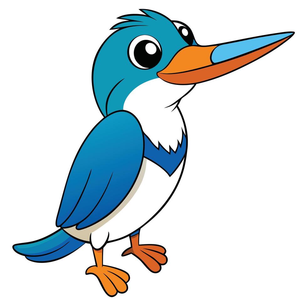 Adorable blue and white kingfisher bird cartoon illustration isolated on white vector