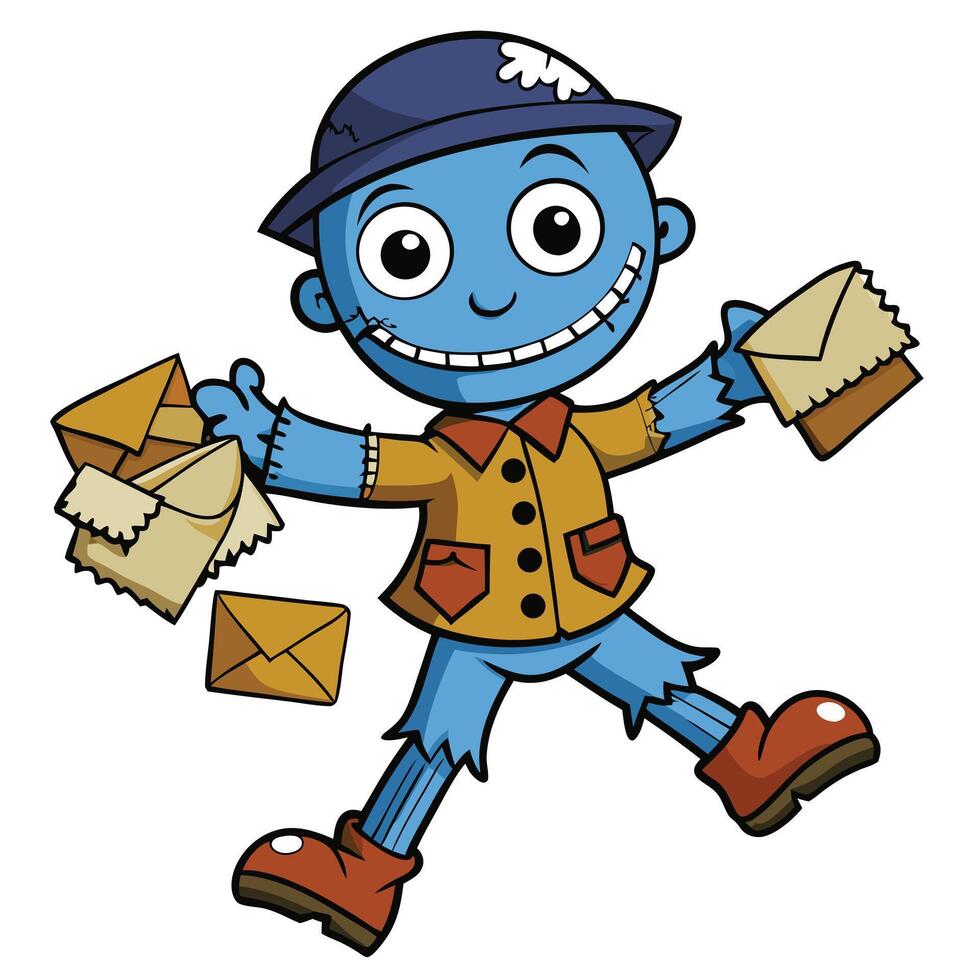 Cartoon zombie postman delivering mails with happy expression illustration vector