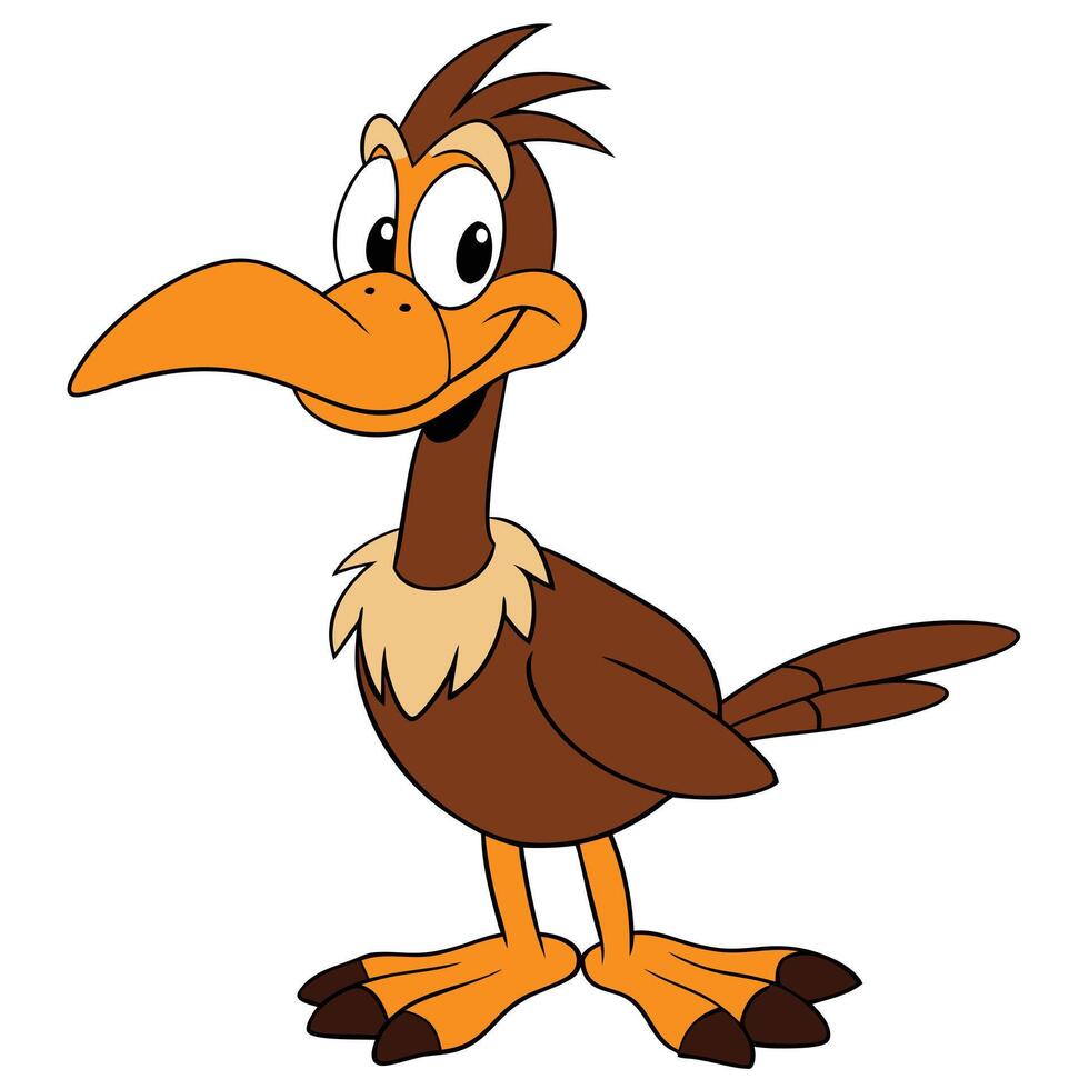 Cartoon roadrunner bird illustration with brown feathers and orange beak vector