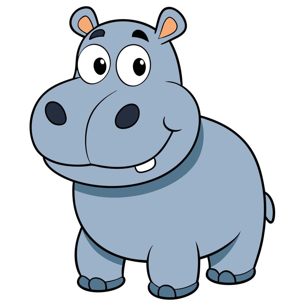 Cute cartoon hippo illustration happy smiling hippopotamus animal character vector