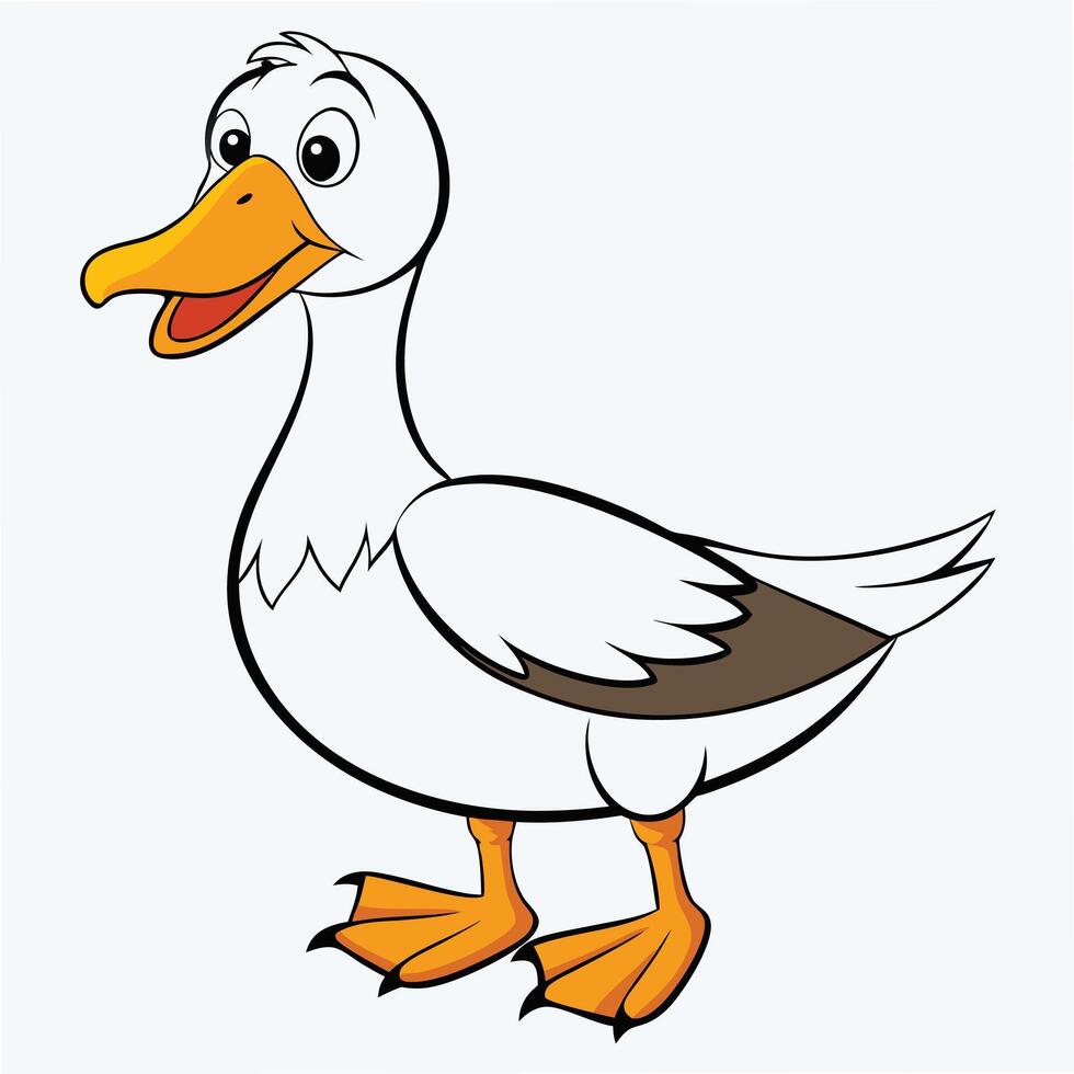 Cartoon duck illustration standing smiling with orange beak and feet on white vector