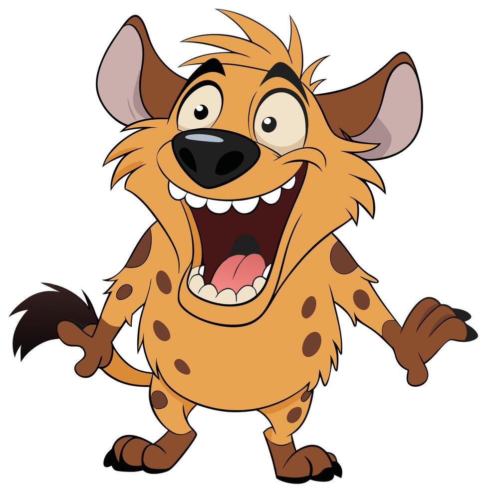 Cartoon spotted hyena character standing with a big grin and excited expression vector