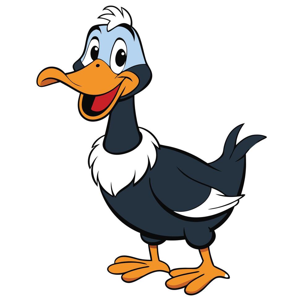 Cheerful cartoon duck illustration with blue head and orange beak vector