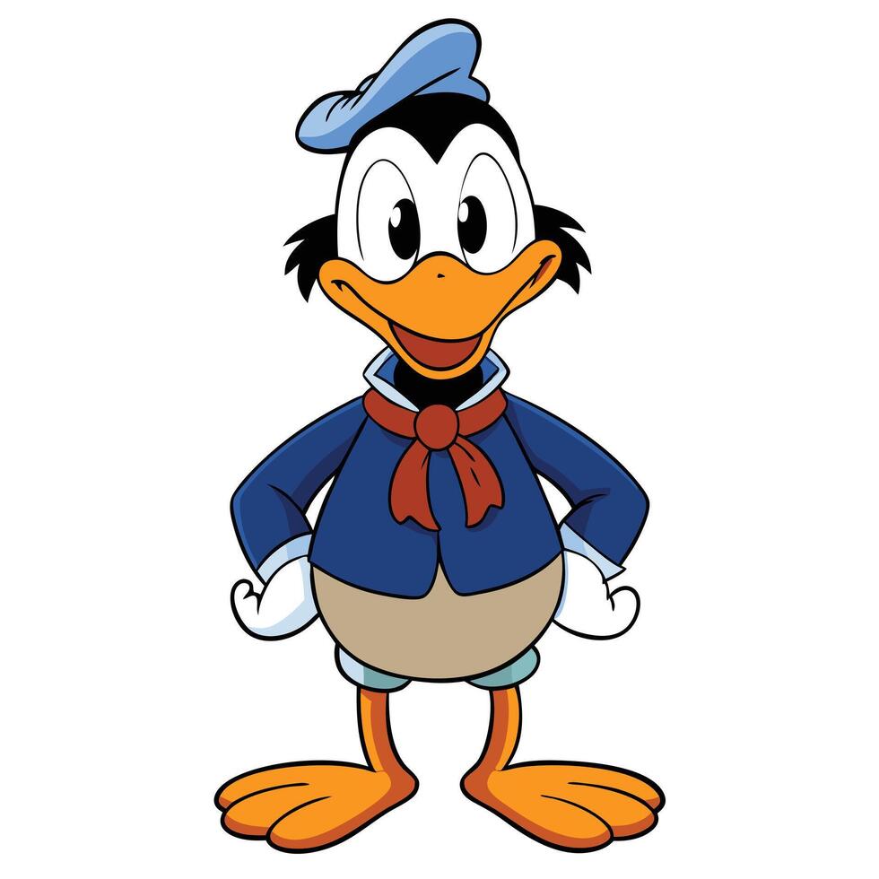 Cartoon duck illustration of classic character in sailor outfit on white vector