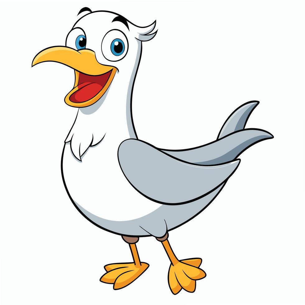 Cheerful cartoon seagull illustration with expressive facial features on a white background vector