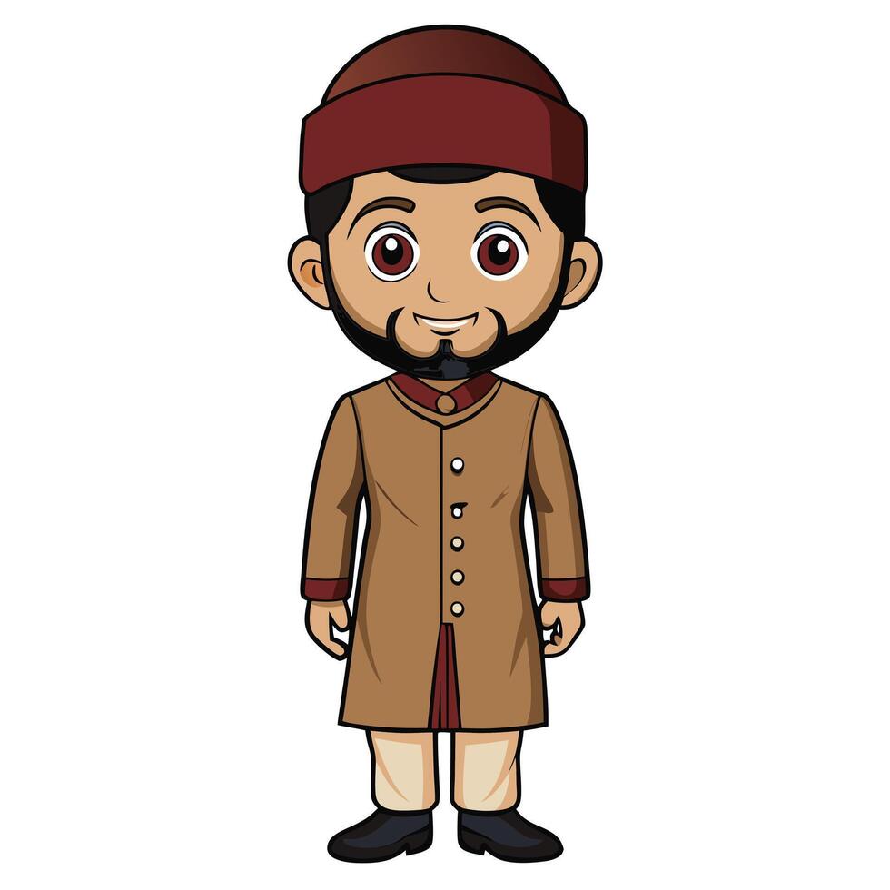 Cartoon character of a muslim man in traditional outfit illustration vector