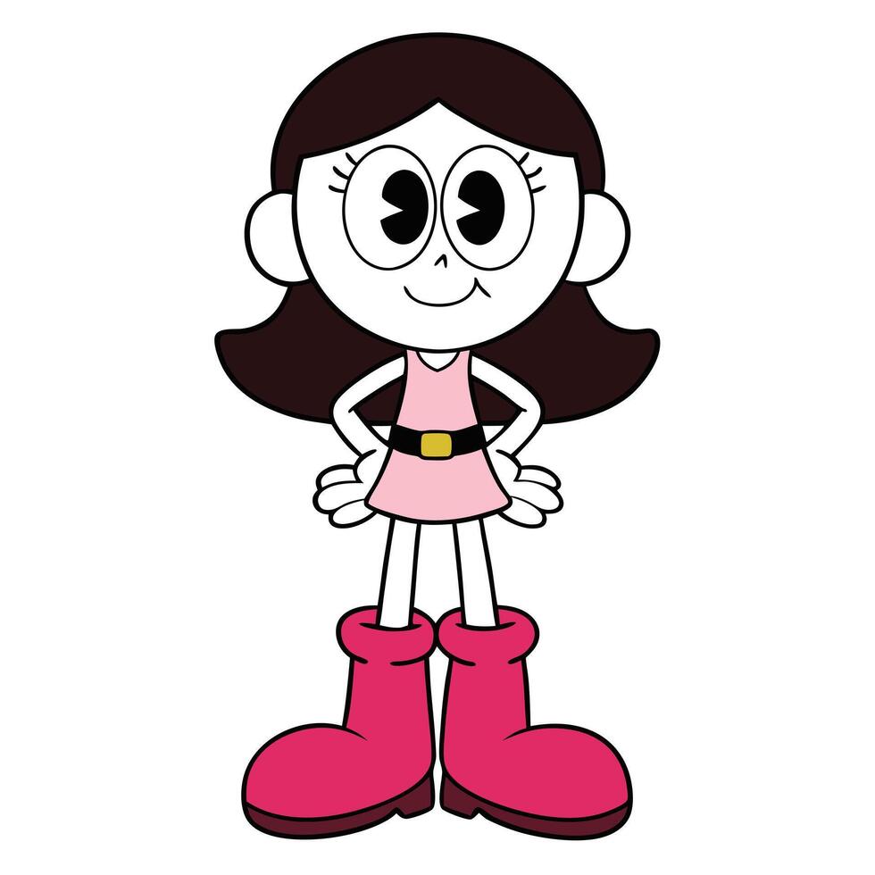 Cartoon girl character in pink dress and boots with arms a kimbo vector