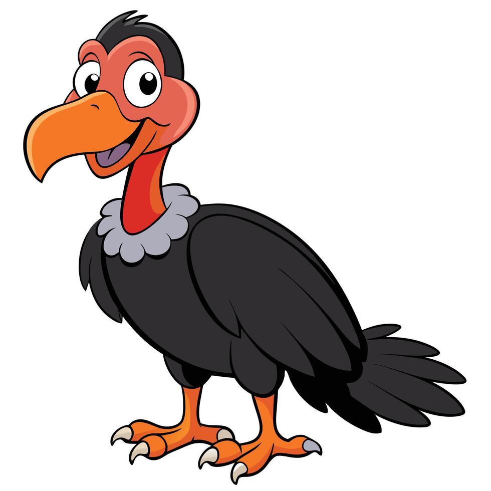 Cute cartoon vulture character illustration with happy expression on white background vector