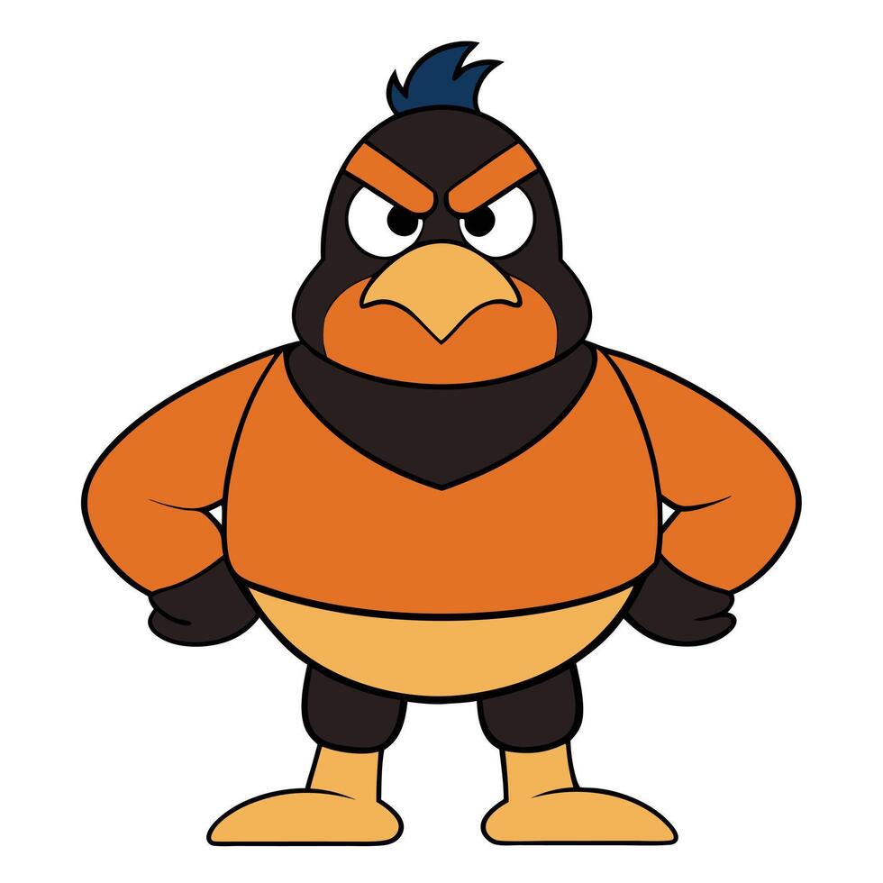 Cartoon bird character with angry expression and orange and black feathers vector