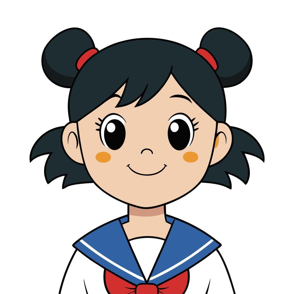 Cute anime school girl illustration with uniform and smiling expression vector