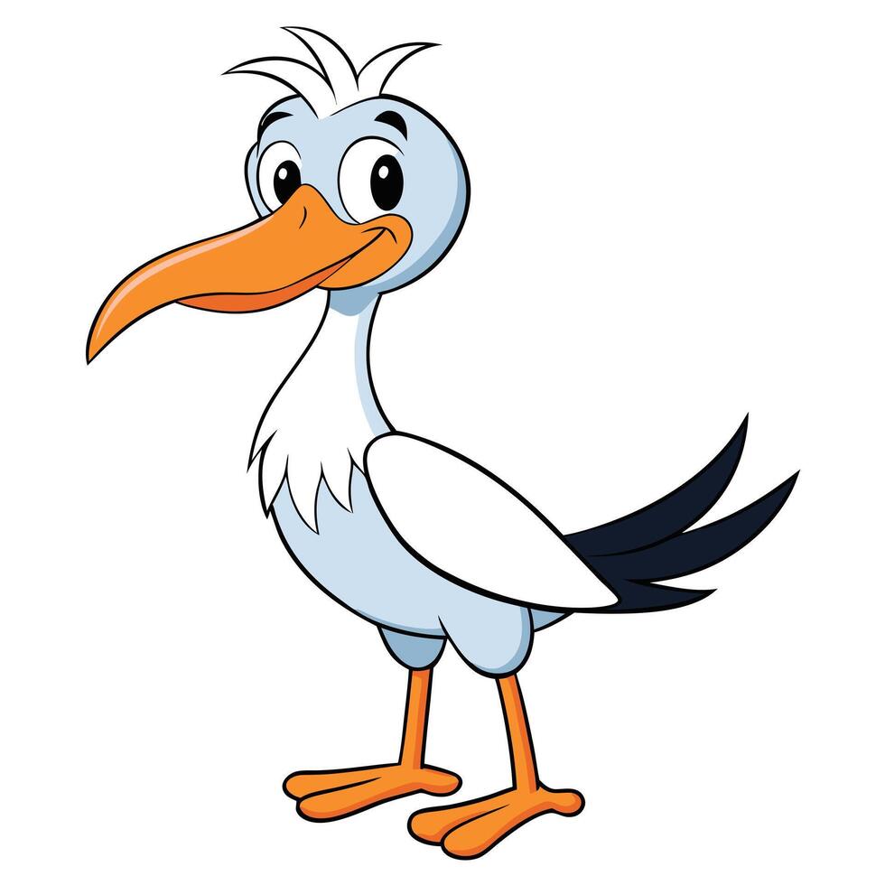 Cute stork cartoon character standing isolated on white background illustration vector
