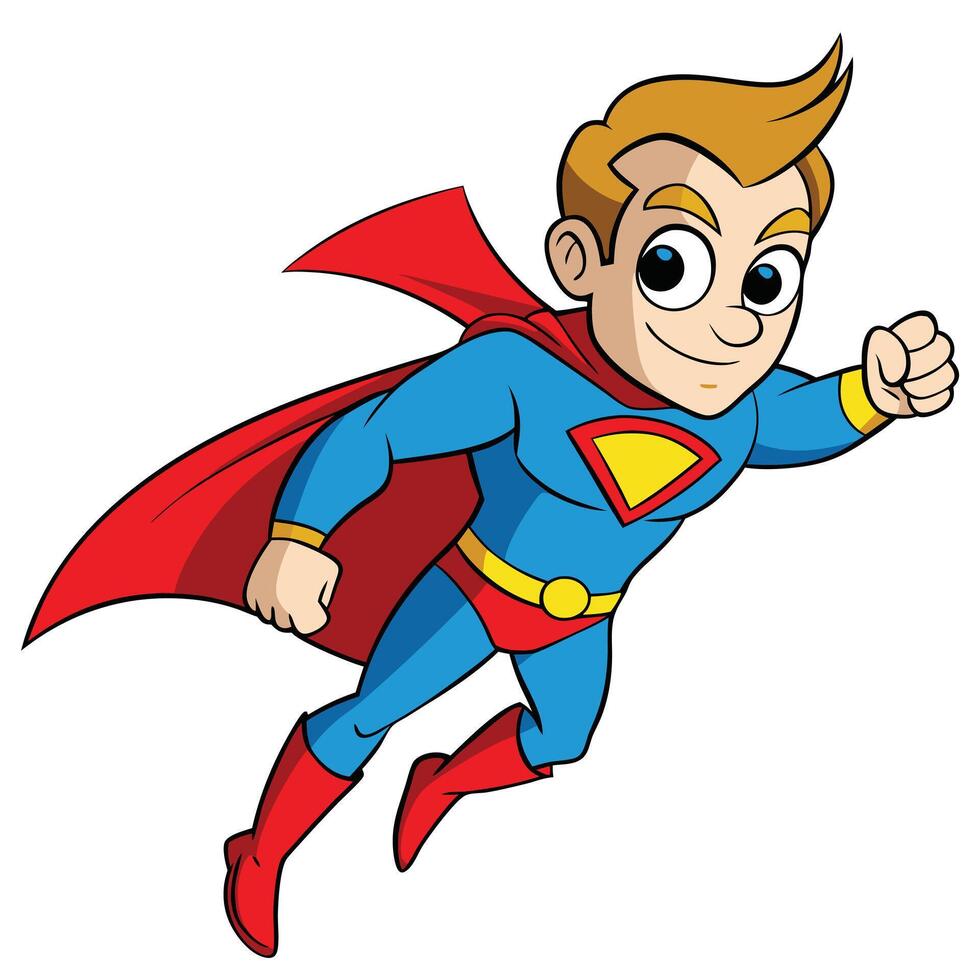 Cartoon superhero flying upward character design for childrens illustrations and comic books vector