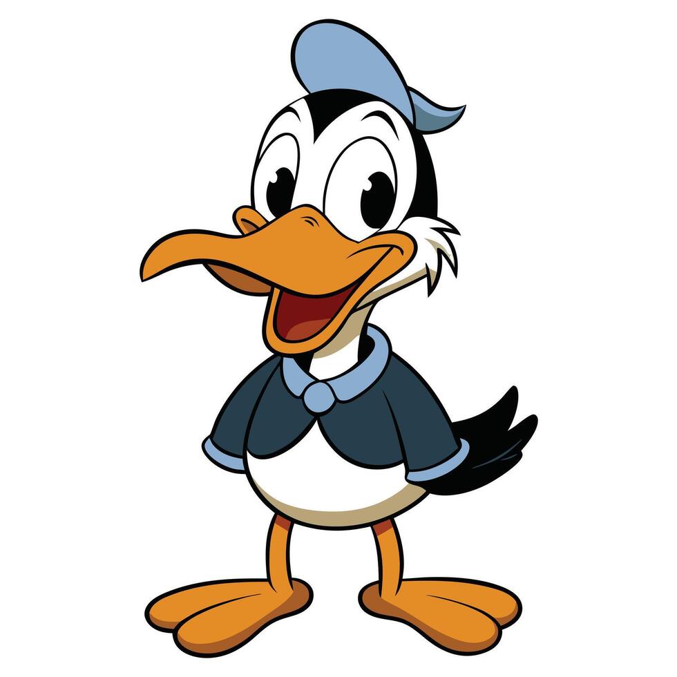 Cute cartoon duck character wearing sailor outfit standing isolated vector