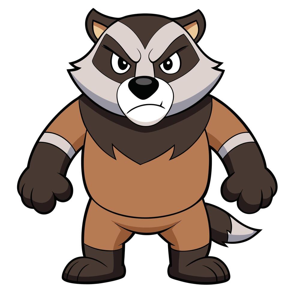 Angry raccoon character cartoon mascot with grumpy expression illustration vector