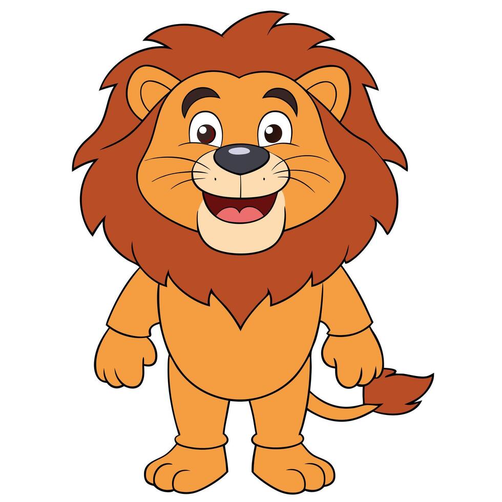 Friendly cartoon lion standing upright and smiling with optimistic expression vector