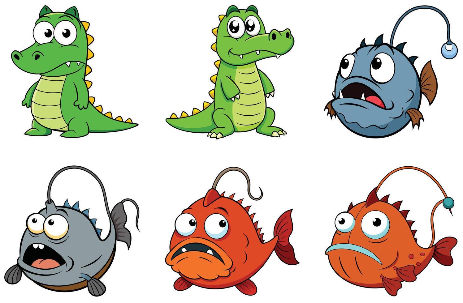 Angry cartoon monsters and wolves illustration set for kids design vector