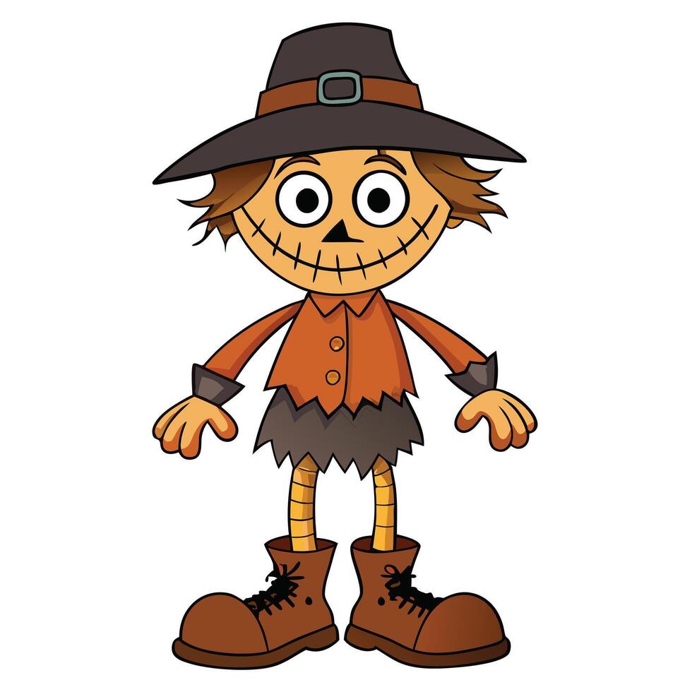 Cute cartoon scarecrow character illustration isolated on white background halloween concept vector