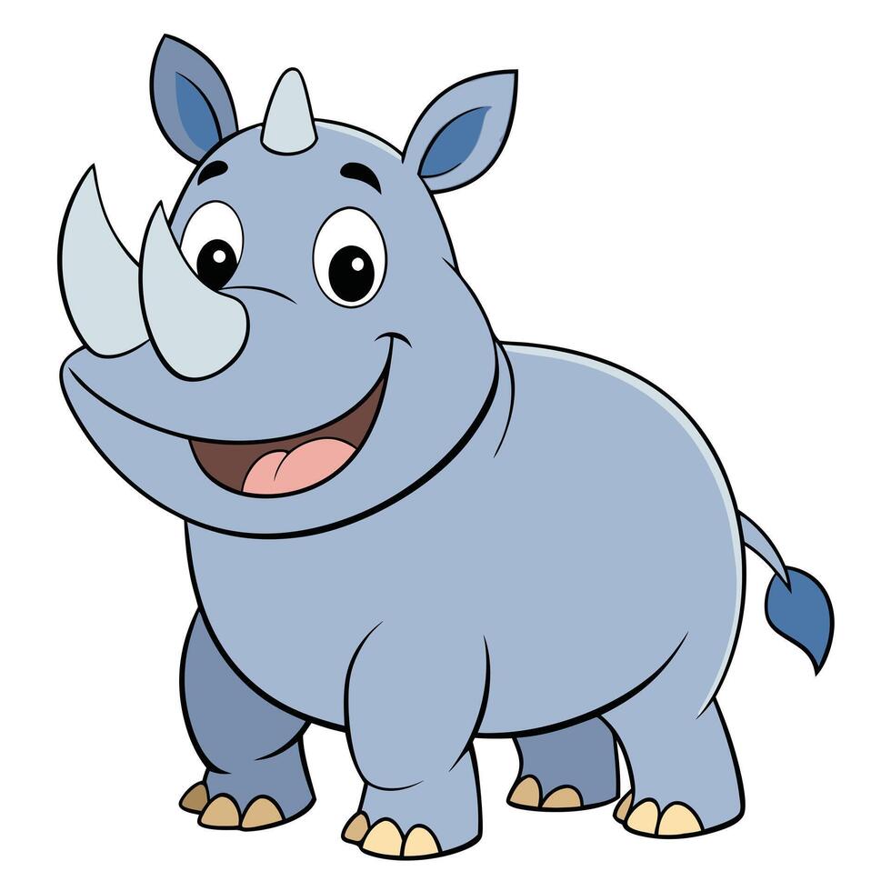 Cartoon rhinoceros illustration cute animal smiling wildlife mammal cartoon character happy rhino vector