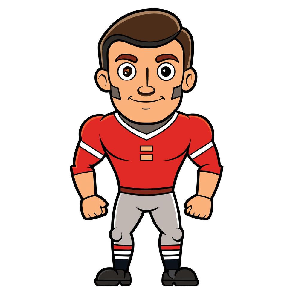 Cartoon american football player mascot standing proudly isolated on white background vector