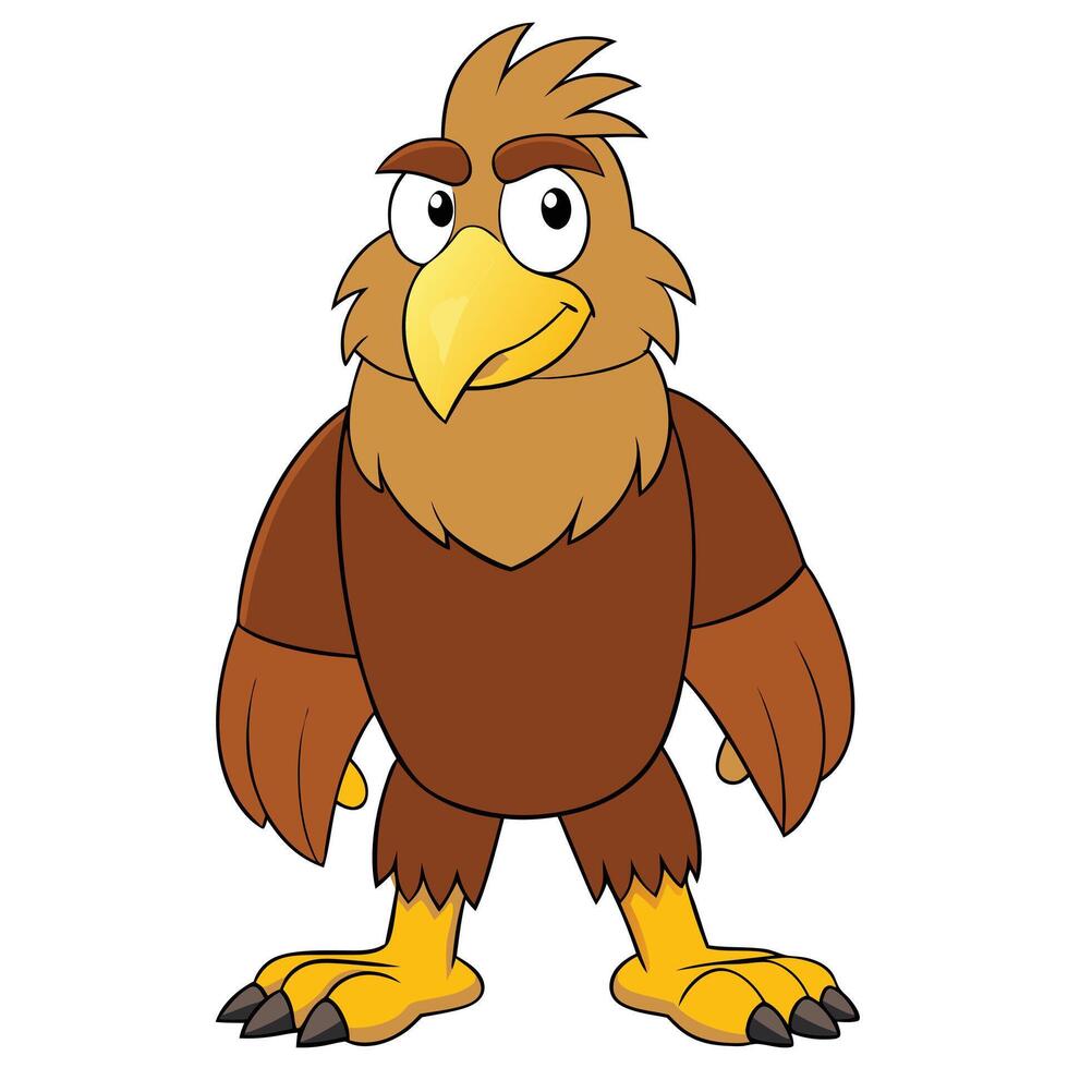 Cartoon eagle character standing tall isolated on white background illustration vector
