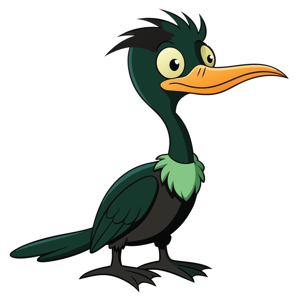 Cartoon cormorant illustration isolated on white background standing still graphic vector