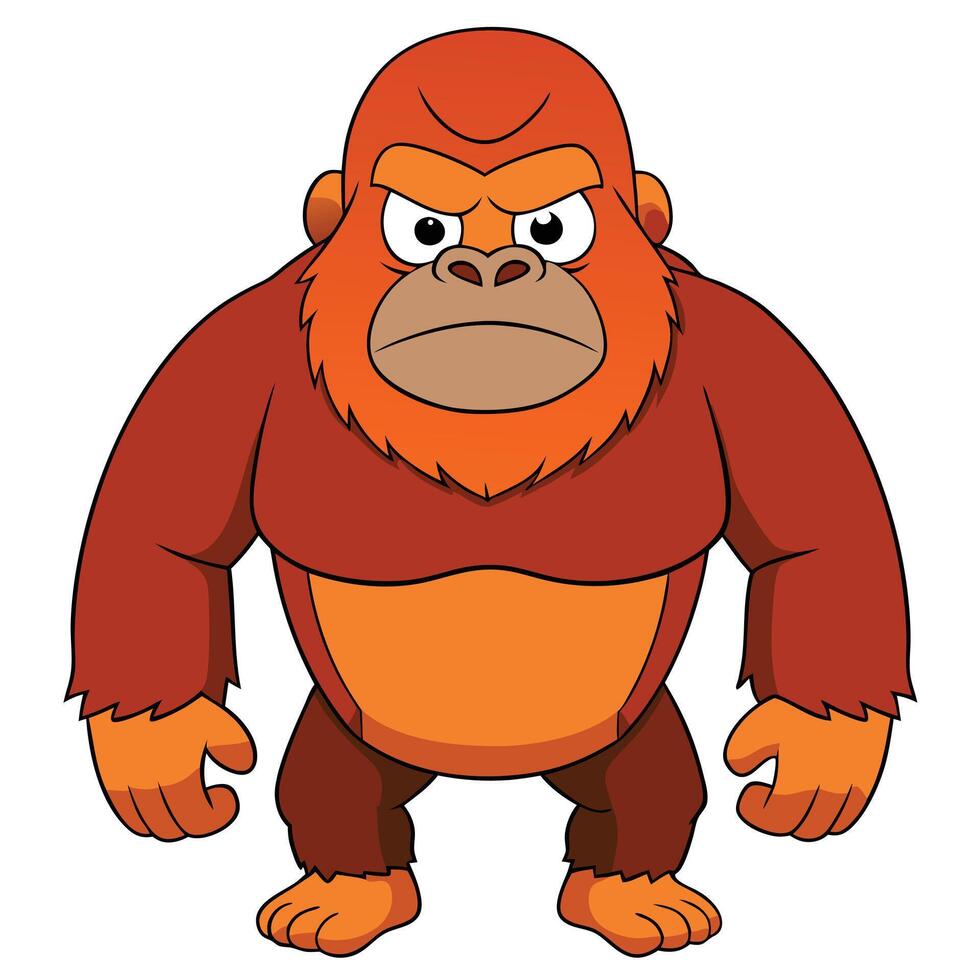 Cartoon illustration of an angry orange gorilla standing posing for the camera vector