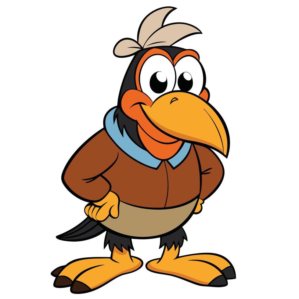 Cartoon vulture character wearing jacket with hands on hips illustration vector