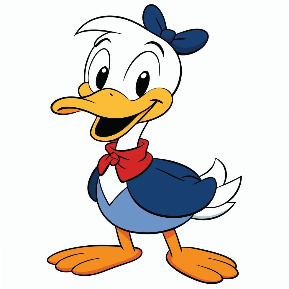 Charming cartoon duck with bow and bandana isolated on white background vector