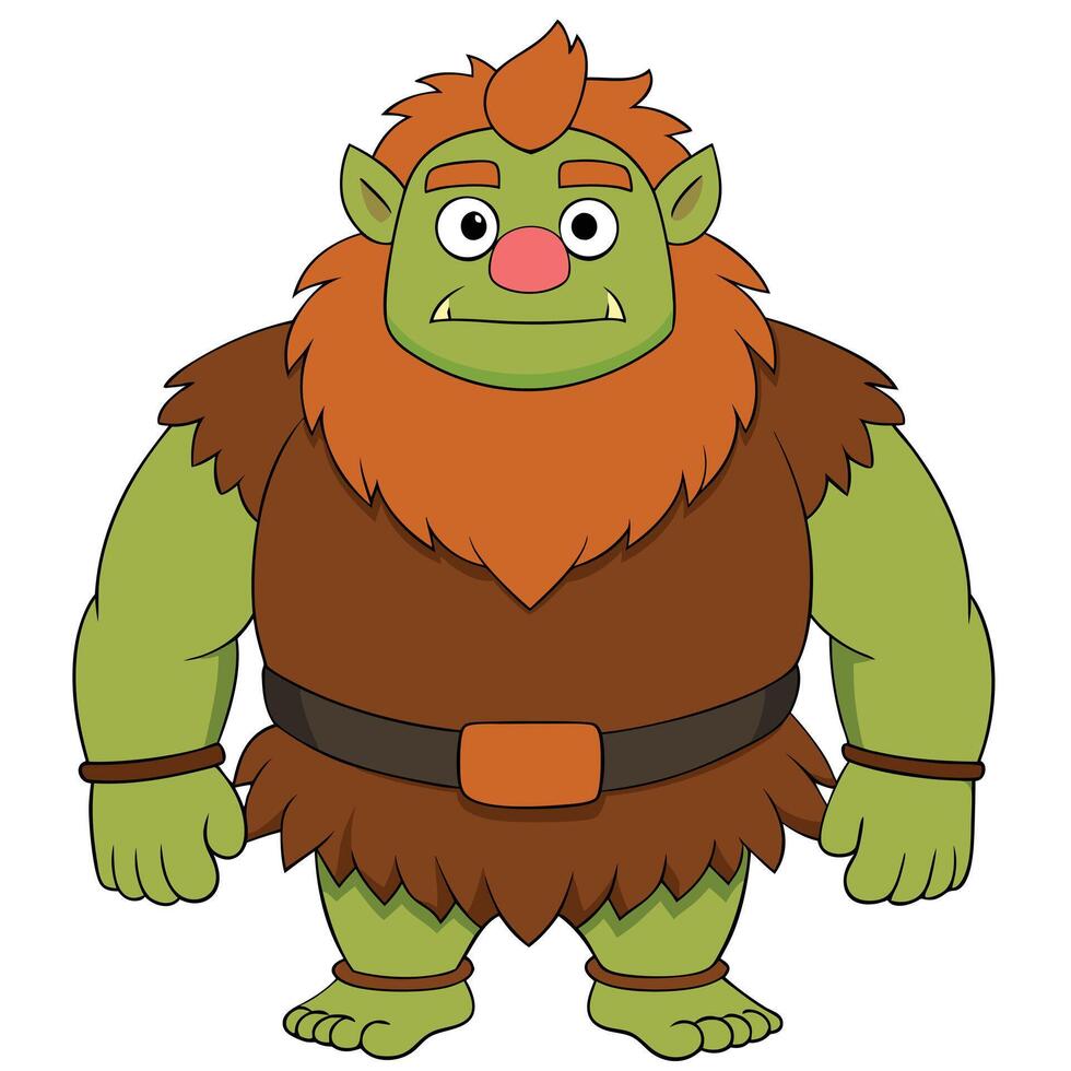 Cartoon green ogre character with orange beard and fur trimmed clothing vector