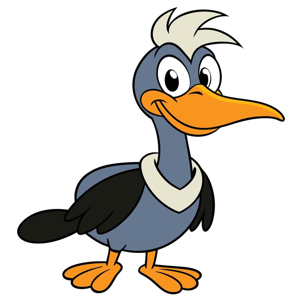 Cartoon illustration of a happy gray bird character with orange beak vector
