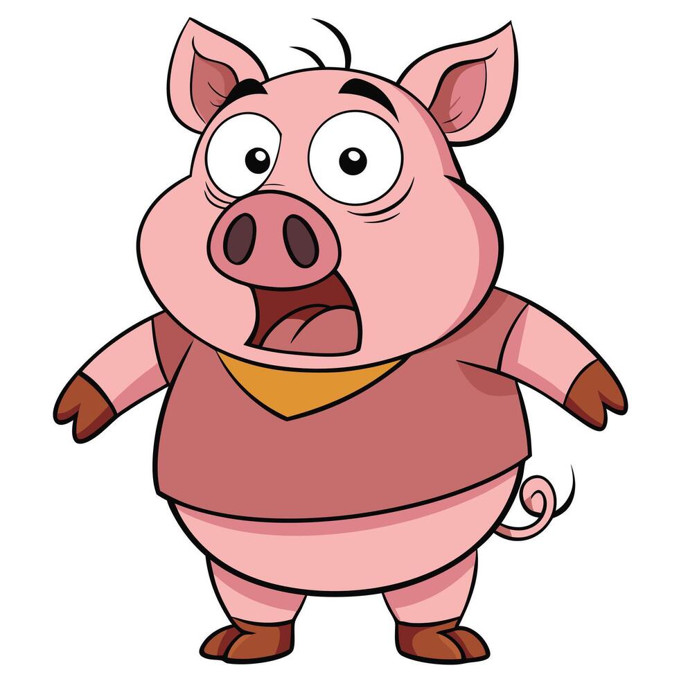 Cartoon pig character with surprised expression isolated on white background for digital use vector