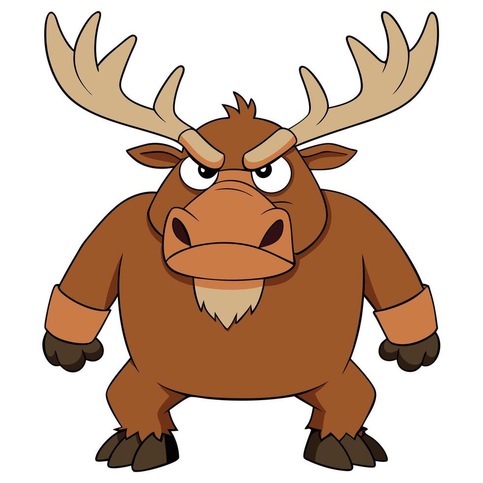 Cartoon moose with angry expression standing and ready for action illustration vector