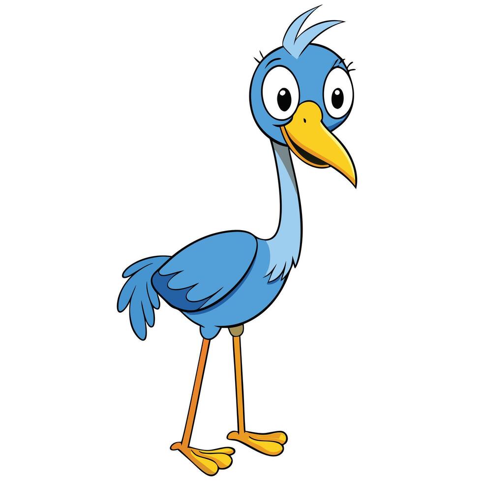 Cute blue cartoon bird illustration standing isolated on white background vector