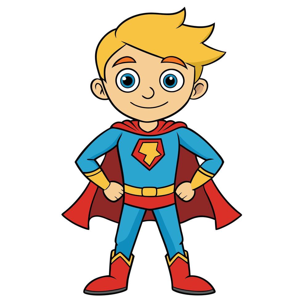 Cartoon boy dressed as superhero standing with confidence and a smile vector