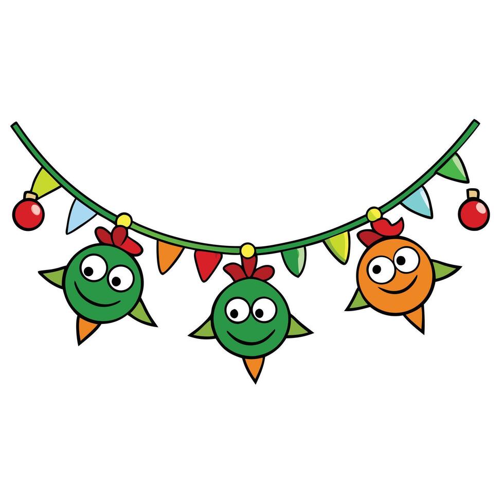 Funny cartoon characters and festive garland decoration for christmas celebration design vector