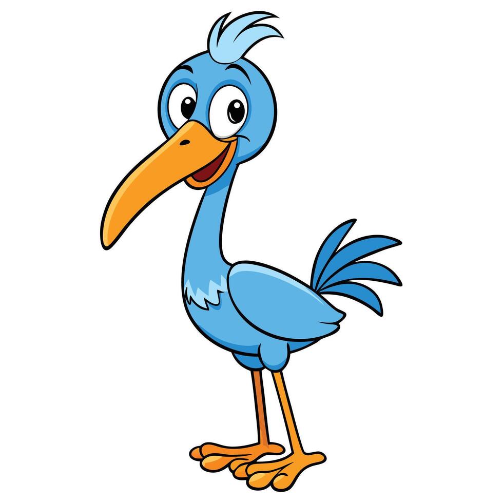 Happy blue cartoon bird standing isolated on white background illustration vector