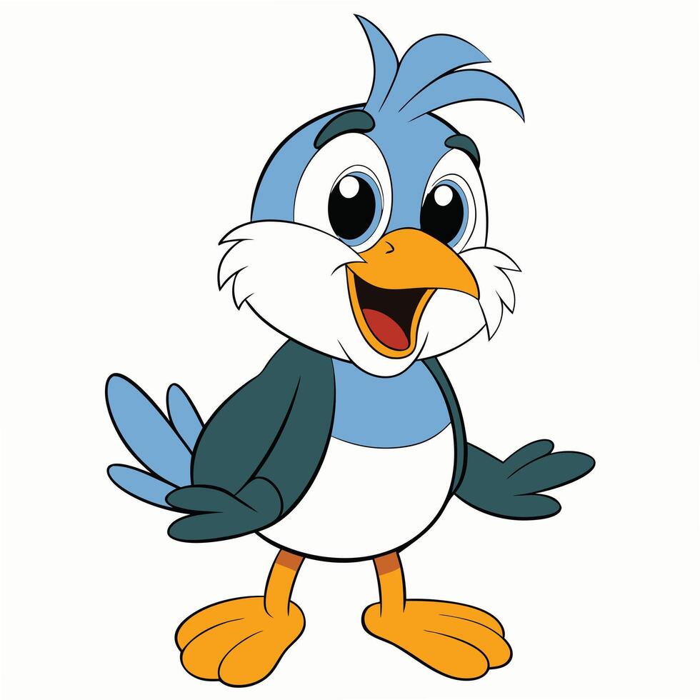 Cute cartoon bird character illustration happy and cheerful standing posing vector