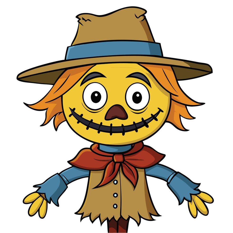 Cartoon scarecrow illustration with hat and bow tie for halloween and fall vector