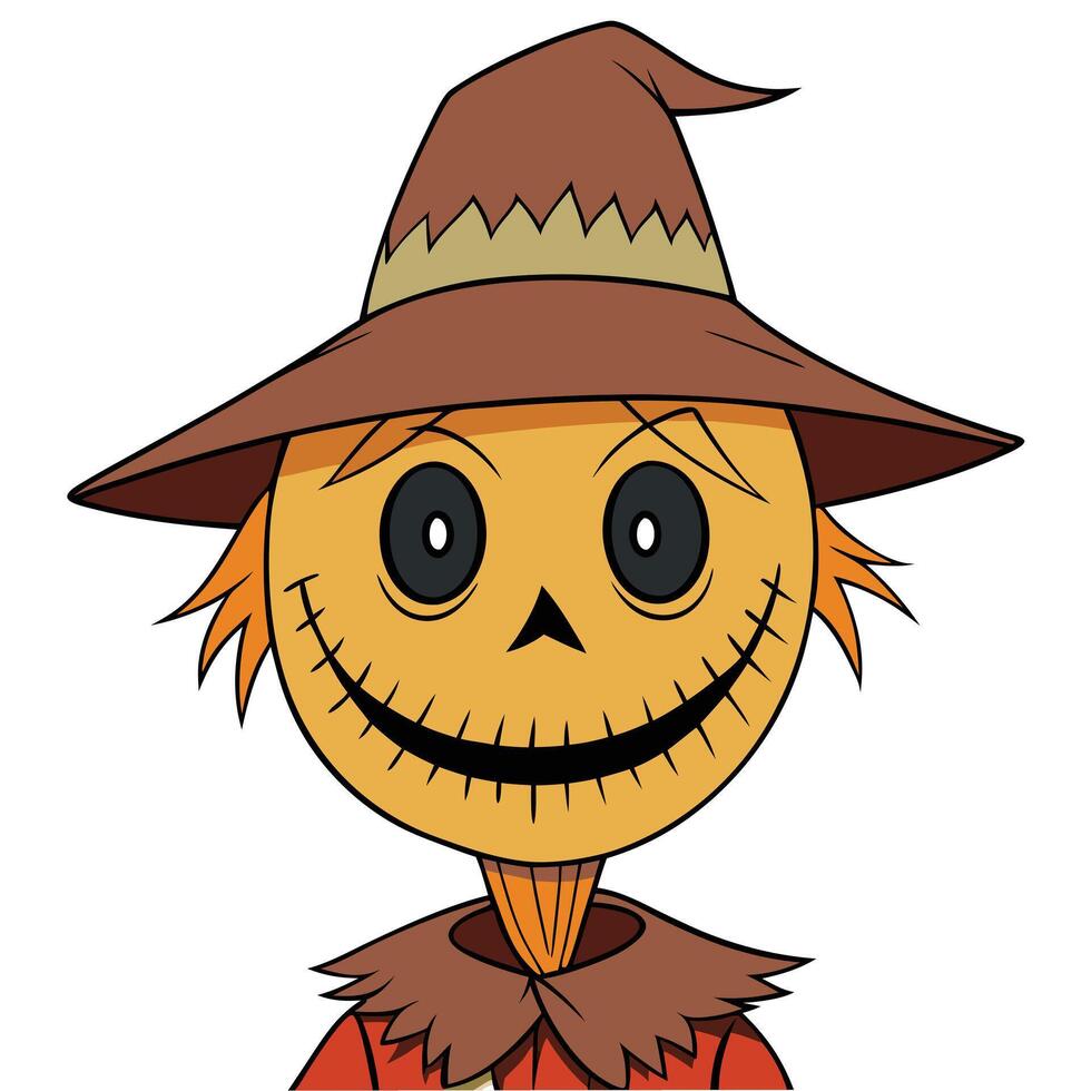 Cartoon scarecrow with brown hat smiling halloween or fall season illustration vector