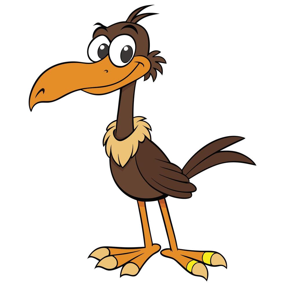 Cheerful cartoon vulture with large eyes and orange beak standing upright vector