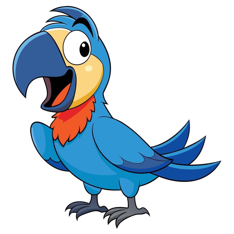 Cartoon parrot illustration cute blue bird character with orange feathers vector