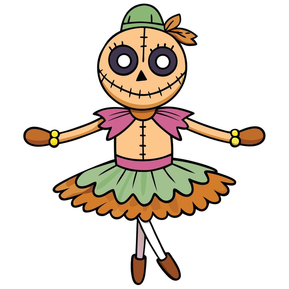 Cartoon halloween scarecrow character wearing a tutu isolated on white background vector