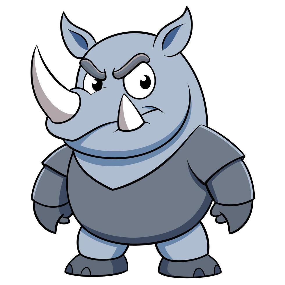 Cartoon rhinoceros mascot with angry expression ready for action illustration vector