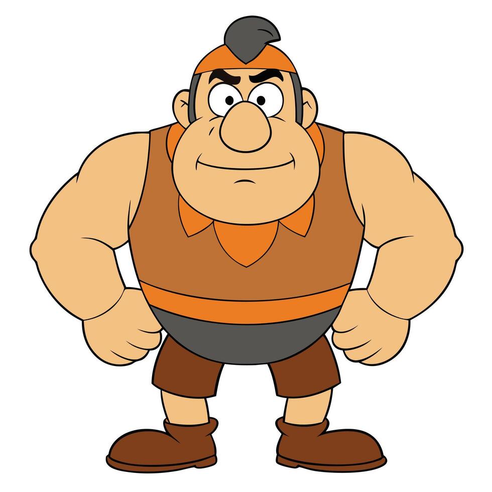 Cartoon character illustration of a strong man with muscular build vector