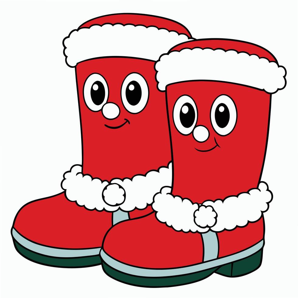Cartoon santa boots illustration featuring cute facial expressions for christmas theme vector