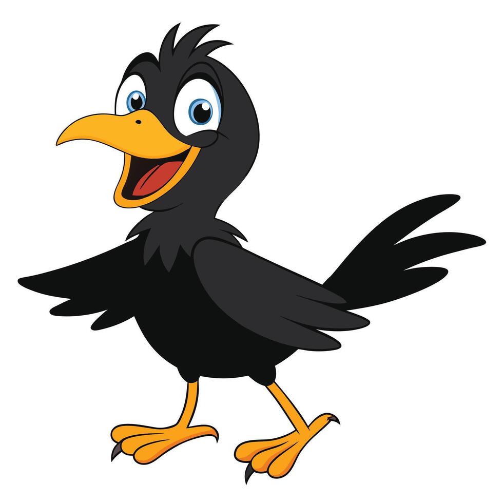 Cheerful cartoon crow illustration with open arms and wide smile vector